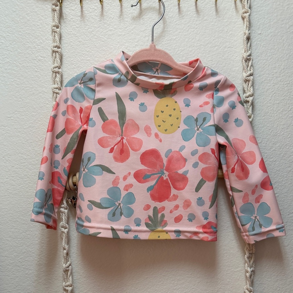 Carter's Pink Floral & Pineapple Long-Sleeve Rash Guard